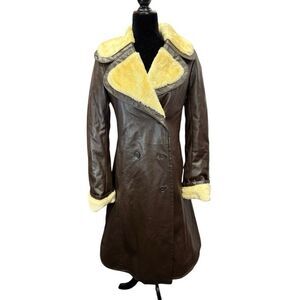 PBD International Faux Leather Faux Shearling Brown Coat Warm Winter Small